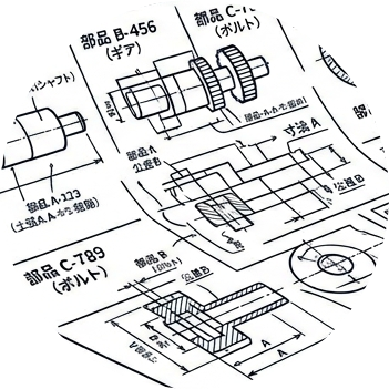 図面に複数の部品が描かれているイメージ