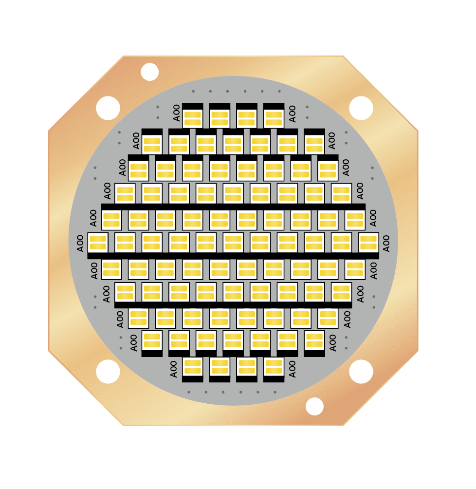 金属製の放熱基板を採用し、LED基板の放熱性と熱伝導率を向上